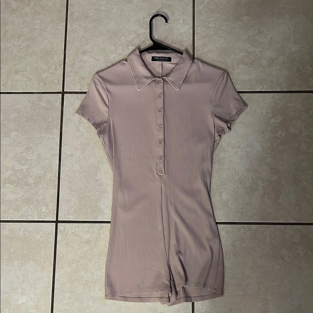 Pink Fitted Polo Bodysuit with Short Sleeves
